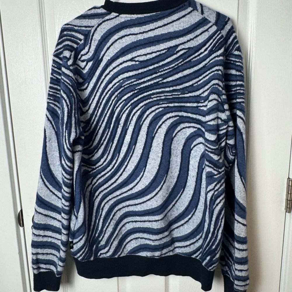 Ted Baker Sweater Men 3 Blue Wavy Zebra Print Wool Yak Blend Warfe Pullover - Picture 5 of 7